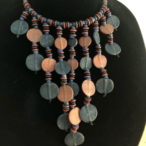 Wooden Maroon, Red & Blue Choker Necklace!